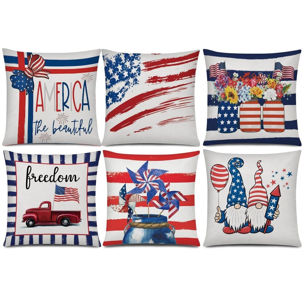 1912 4th of July Pillow Covers 18x18 Set of 6 Patriotic Stripes Throw